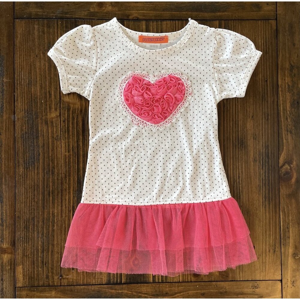 Funkyberry Tulle Polkadot Heart Dress Sz 3T